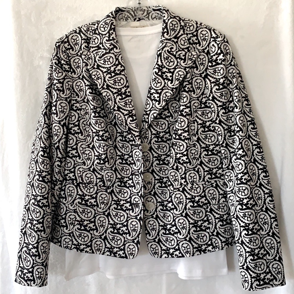 MICHAEL KORS PAISLEY DESIGN BLACK AND WHITE BLAZER / JACKET